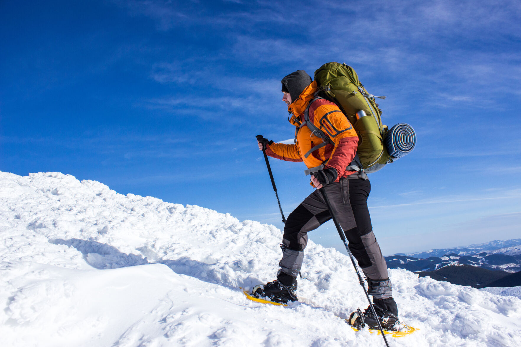 Snowboarding, snowshoeing and skiing